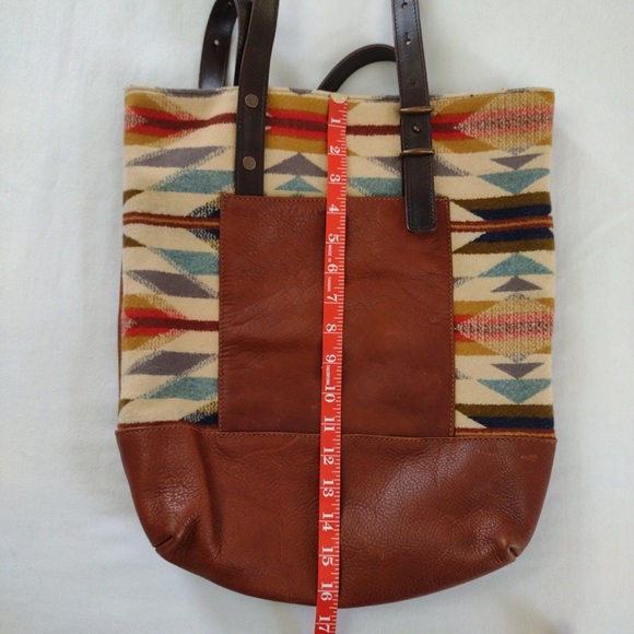 Pendleton Wyeth Trail Tote Open Top Wool & Leather Bag Southwest Aztec Print - Picture 14 of 15
